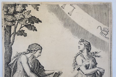 Lot 1 - Marcantonio Raimondi, Two Women with the Zodiac, after Raphael, circa 1517-20, engraving