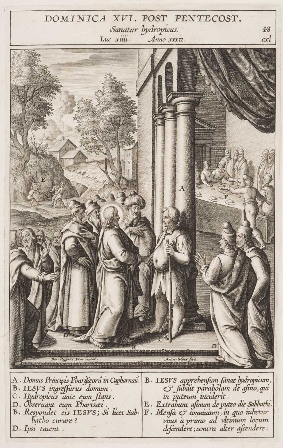 Lot 10 - Wierix (Antonie, 1555/59-1604). Christ healing a Man with Dropsy on the Sabbath, engraving