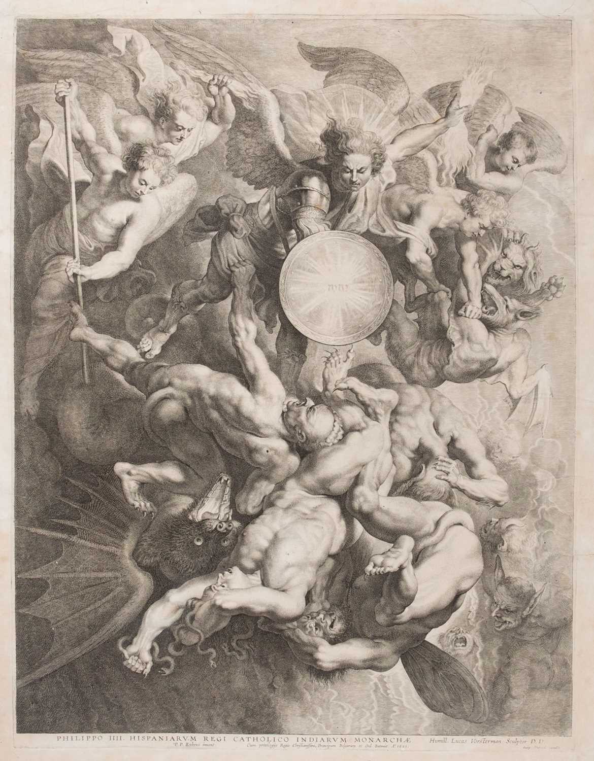 Lot 13 - Vorsterman (Lucas, 1595-1675). Saint Michael fighting the Rebel Angels, 1621, engraving