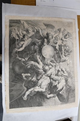 Lot 13 - Vorsterman (Lucas, 1595-1675). Saint Michael fighting the Rebel Angels, 1621, engraving