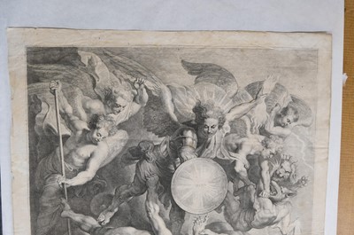 Lot 13 - Vorsterman (Lucas, 1595-1675). Saint Michael fighting the Rebel Angels, 1621, engraving