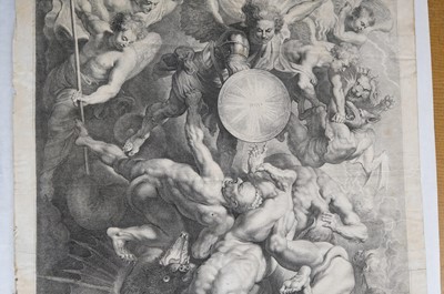 Lot 13 - Vorsterman (Lucas, 1595-1675). Saint Michael fighting the Rebel Angels, 1621, engraving