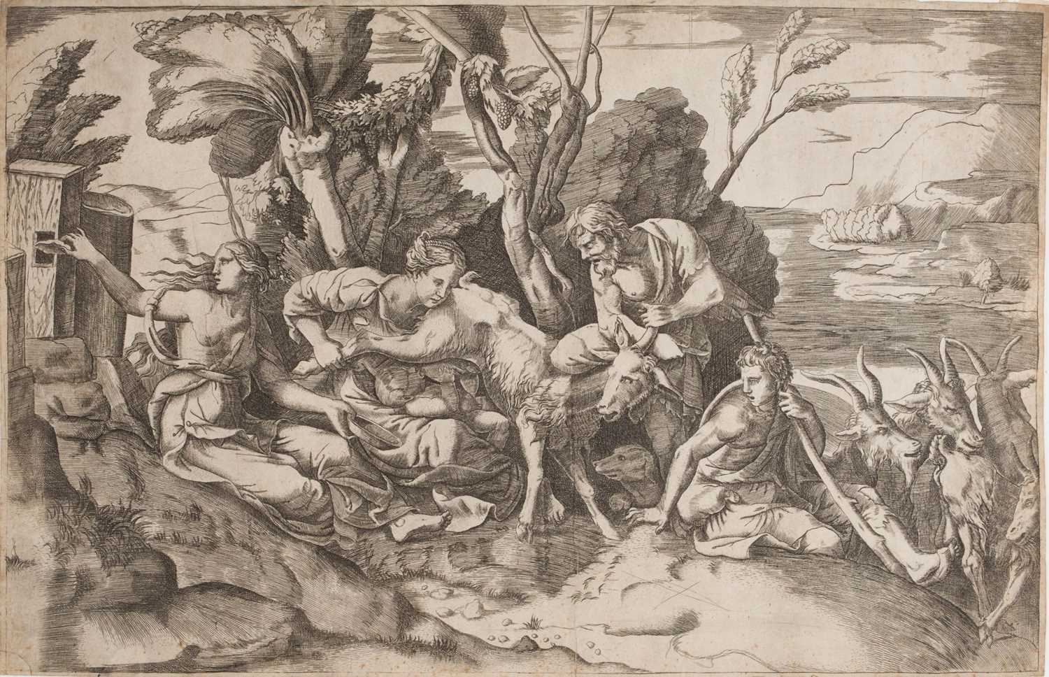 Lot 4 - Bonasone (Giulio, 1500/10-1574). Jupiter suckled by the Goat Amaltheia, circa 1533-74, engraving
