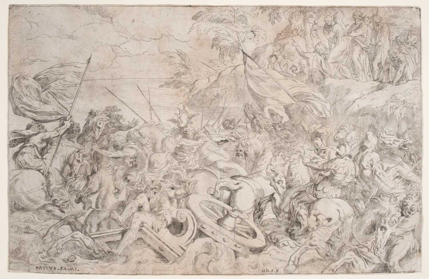 Lot 8 - Farinati (Orazio, 1559–after 1616). Pharaoh's Army submerged in the Red Sea, 1583, etching