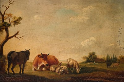 Lot 68 - Attributed to Charles Towne (1763-1840). Cattle and Sheep in a Meadow, oil