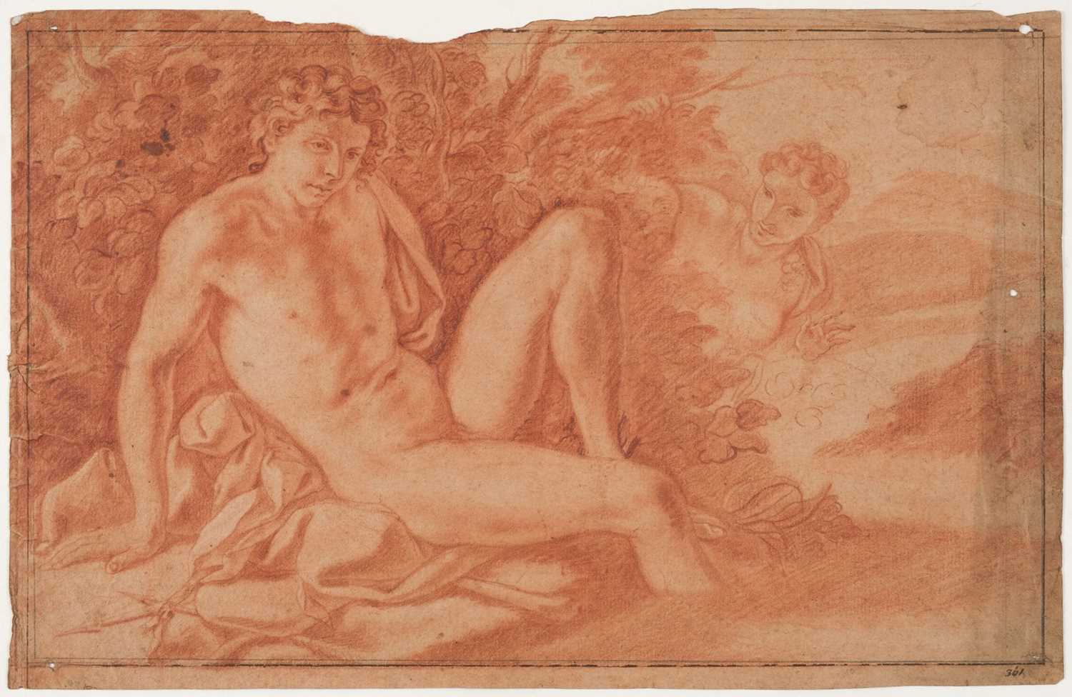 Lot 29 - Carracci (Annibale, 1560-1609). Hero and Leander, red chalk on pale brown laid paper