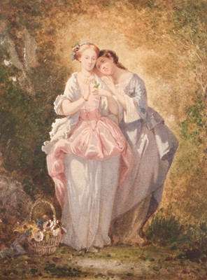 Lot 159 - Le Jeune (Henry, 1819-1904). Confidences, 1858 (possibly 1853), watercolour on card