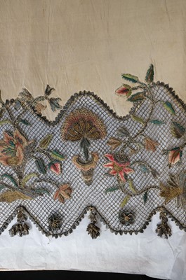 Lot 434 - Embroidered Apron. An English embroidered silk apron panel, early-mid 18th century