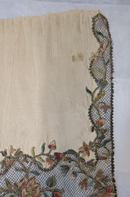 Lot 434 - Embroidered Apron. An English embroidered silk apron panel, early-mid 18th century