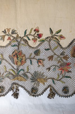 Lot 434 - Embroidered Apron. An English embroidered silk apron panel, early-mid 18th century