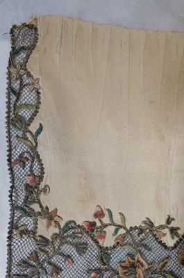 Lot 434 - Embroidered Apron. An English embroidered silk apron panel, early-mid 18th century
