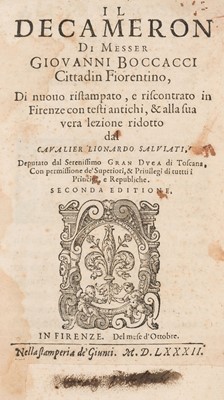 Lot 336 - Boccaccio (Giovanni). Il Decameron, di nuouo ristampato..., 2nd ed., 1582