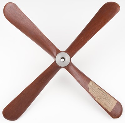 Lot 87 - Propeller. A slightly post WWI four blade mahogany generator propeller