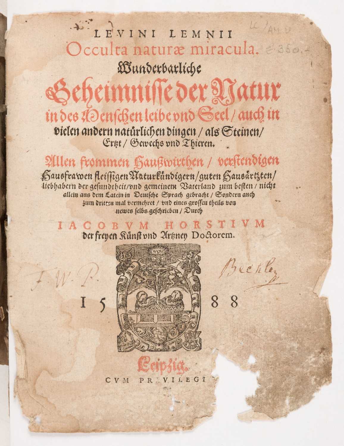 Lot 340 - Lemnius (Levinus). Occulta naturae miracula..., 1588