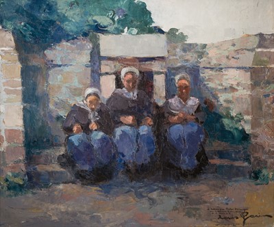 Lot 344 - Garin (Louis, 1888-1959). Trois Bretonnes Femmes, oil on thin wood panel