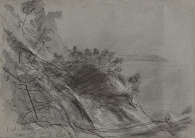 Lot 154 - Palmer (Samuel, 1805-1881). Coastal Landscape, watercolour on blue paper