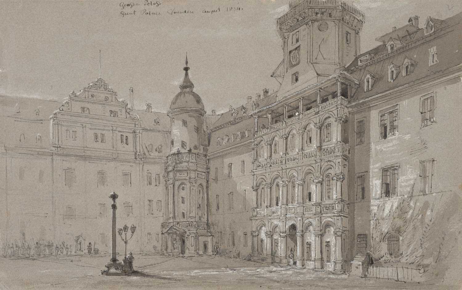 Lot 157 - Attributed to John Ruskin (1819-1900). Great Palace, Dresden, August 1854, pen, black ink and pale brown wash