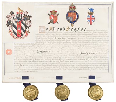 Lot 305 - Grants of Arms. A pair of framed Grants of Arms, 1896 & 1931