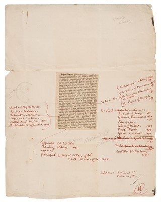 Lot 300 - Crane (Walter, 1845-1915). Autograph amendments to Hazell annual entry, 29 September 1898