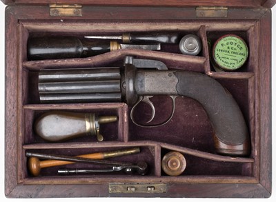 Lot 359 - Revolver. A Victorian pepperbox percussion 6-shot revolver by Joseph Wood of Lewis