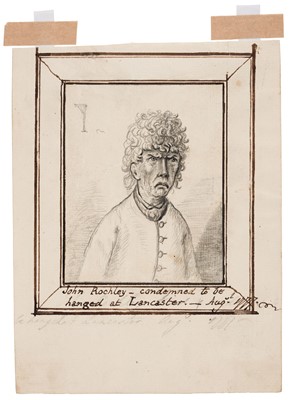 Lot 154 - Attributed to Thomas Orde-Powlett (1746-1807). John Rochley - condemned to be hanged, 1777, pencil and ink on laid paper