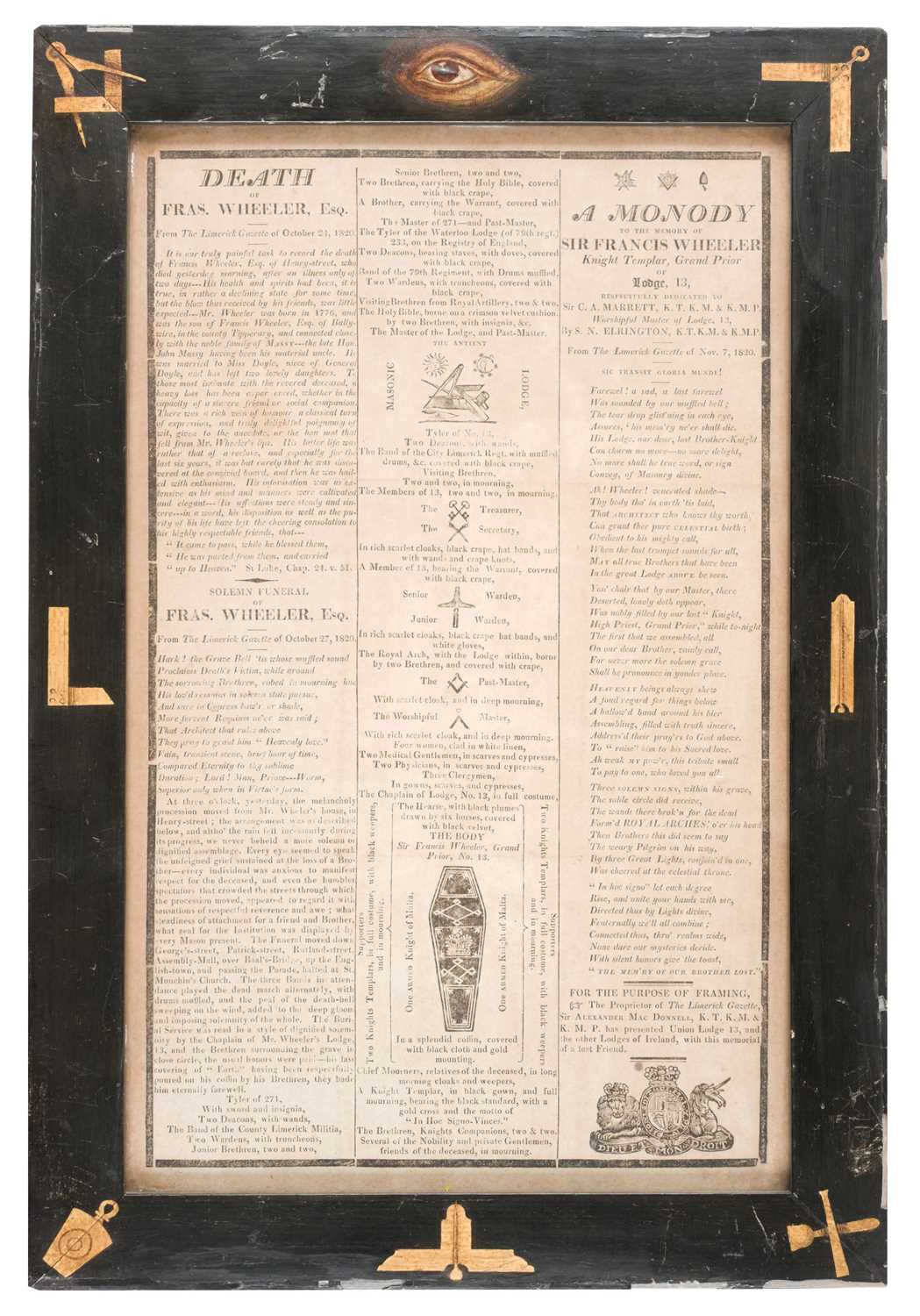 Lot 251 - Masonic Memento Mori. Irish Broadside on the