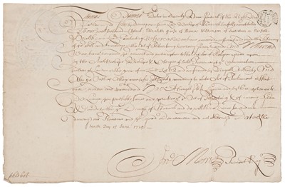 Lot 245 - Phlebotomy Licence. A rare manuscript Licence for Elizabeth Wilkinson, Norwich, 1729