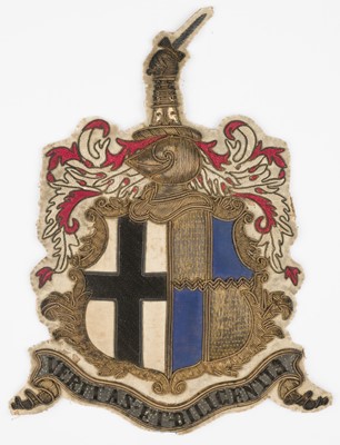 Lot 478 - Mantle badge. A Victorian armorial cloth mantle badge as worn on a ceremonial cloak