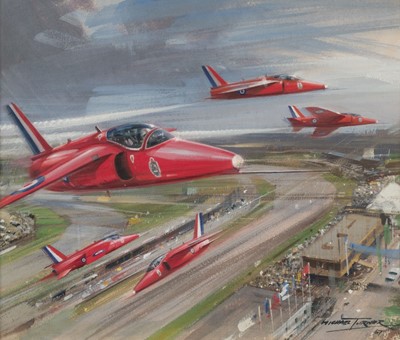Lot 157 - Turner (Michael, 1934 -). The Red Arrows over Little Rissington, 1967, gouache on paper