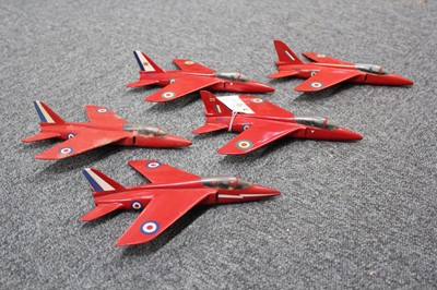 Lot 153 - Red Arrows. Folland Gnat T.1s, a collection of five 1/72 scale scratch-built wooden models