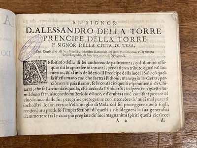 Lot 270 - Micheli (Antonino di, 1615-1680). La Nuova Chitarra di Regole..., 1st edition, Palermo, 1680