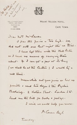 Lot 274 - Doyle (Arthur Conan). Autograph Letter Signed, Cape Town, [1928/9]