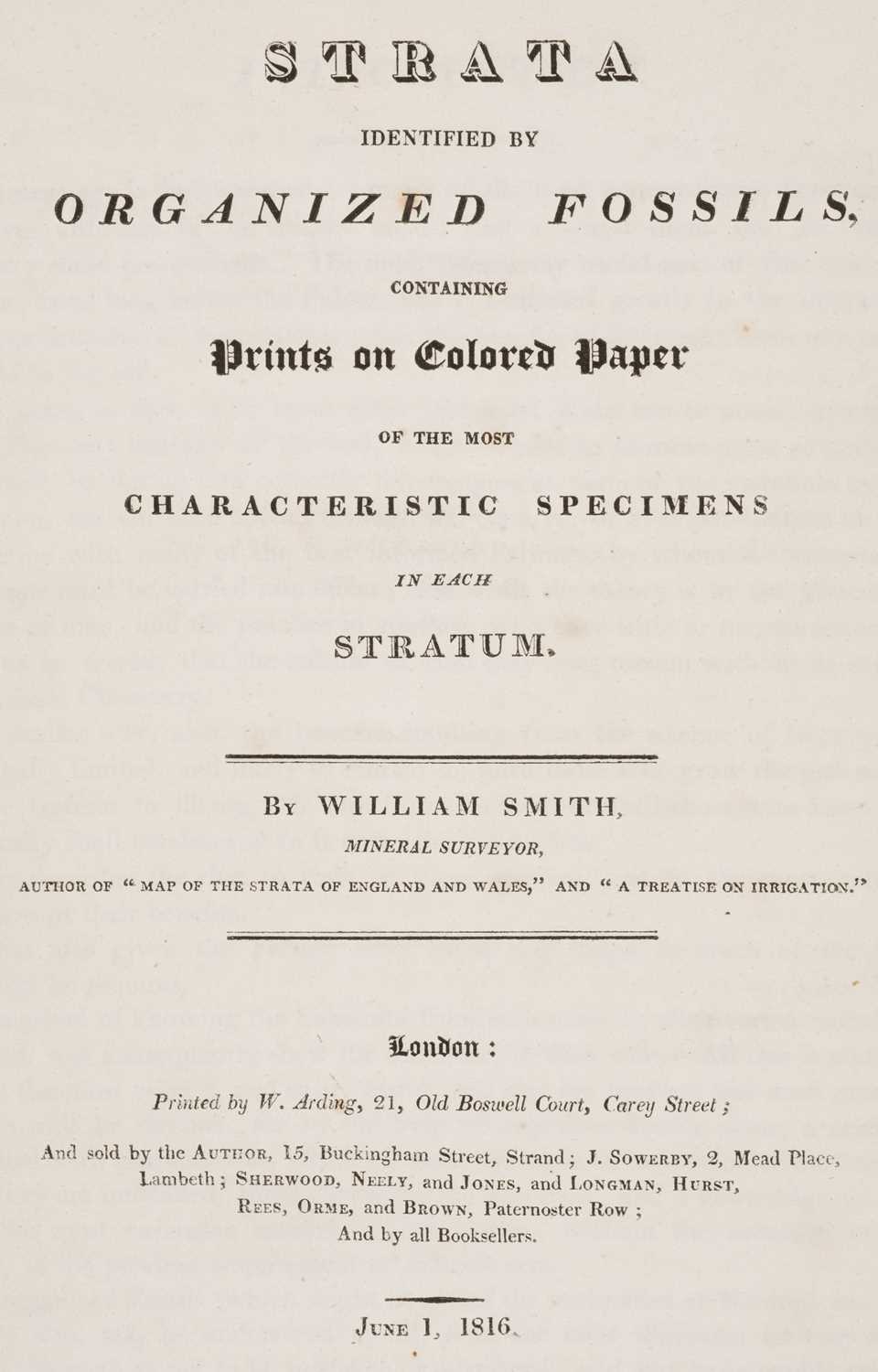 Lot 73 - Smith (William, 1769-1839). Strata Identified by Organized Fossils, 1st edition, 1816[-17]