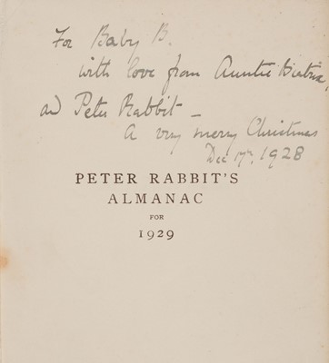 Lot 71 - Potter (Beatrix). Peter Rabbit's Almanac for 1929, [1928], inscribed and signed by the author