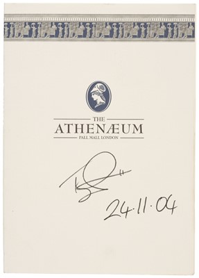Lot 249 - Pratchett (Terry). Signed menu from the Athenaeum, 24 November 2004