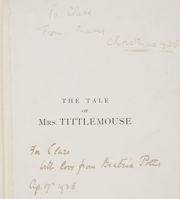 Lot 85 - Potter (Beatrix). The Tale of Mrs. Tittlemouse, signed and inscribed by the author, circa 1935