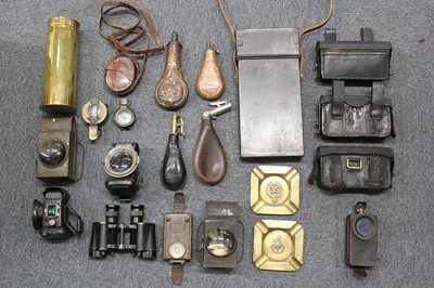 Lot 271 - Field gear. A WWI brass officer's compass and other items