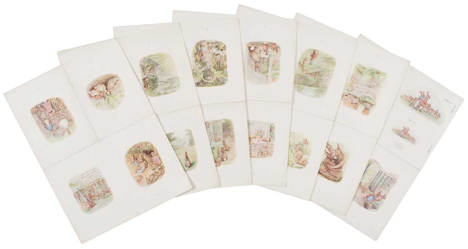 Lot 49 - Potter (Beatrix). A complete set of 7 proof sheets for Flopsy Bunnies, 1909