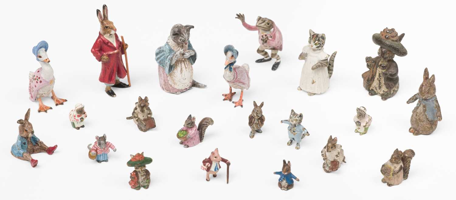 Lot 136 - Viennese minature bronze figures. Beatrix Potter characters, early 20th century