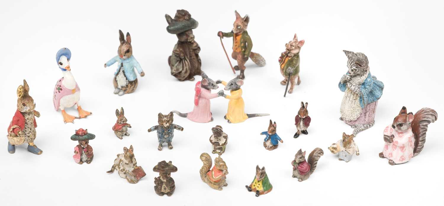 Lot 138 - Viennese minature bronze figures. Beatrix Potter characters, early 20th century and some later