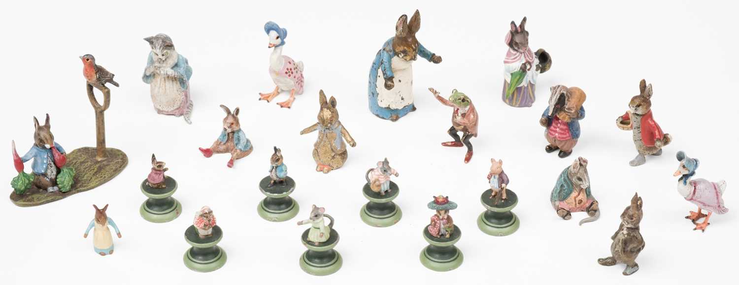 Lot 137 - Viennese minature bronze figures. Beatrix Potter characters, early 20th century and later