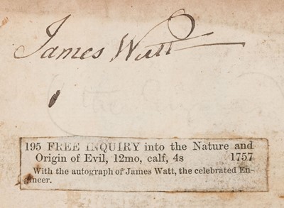 Lot 277 - Watt (James, ownership). A Free Inquiry into the Nature and Origin of Good and Evil, 1757