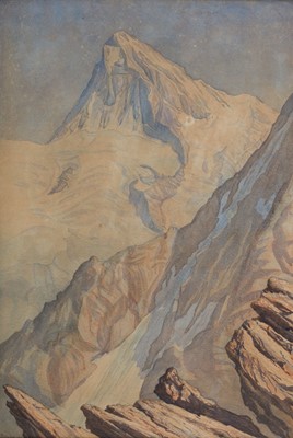 Lot 159 - Cust (Arthur, 1840-1911). Mountainous Alpine Scene, 1881, watercolour