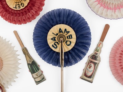 Lot 553 - Advertising Fans. A group of 21 French cockade advertising fans, early 20th century