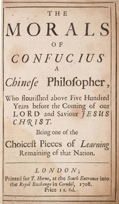 Lot 267 - Confucius. The Morals of Confucius, a Chinese Philosopher..., 1708