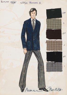 Lot 244 - Hartnell (Norman, 1901-1979). Design for a jacket and trousers, 1975, and 21 others