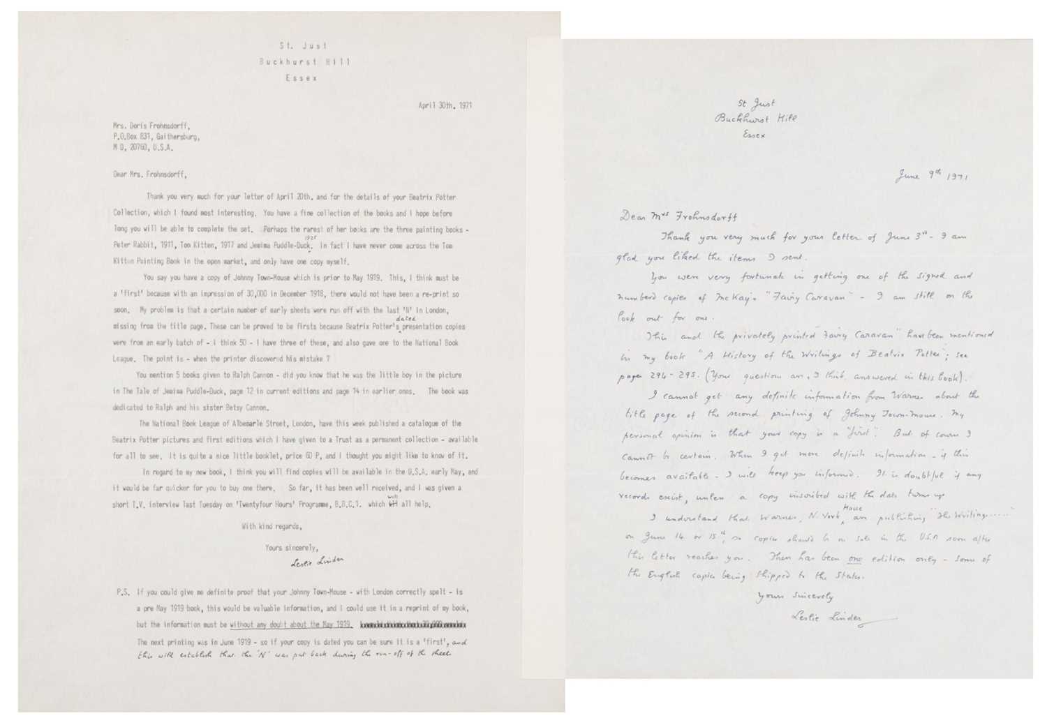 Lot 115 - Linder (Leslie, 1904-1973). A group of 9 Letters Signed, 1971-73