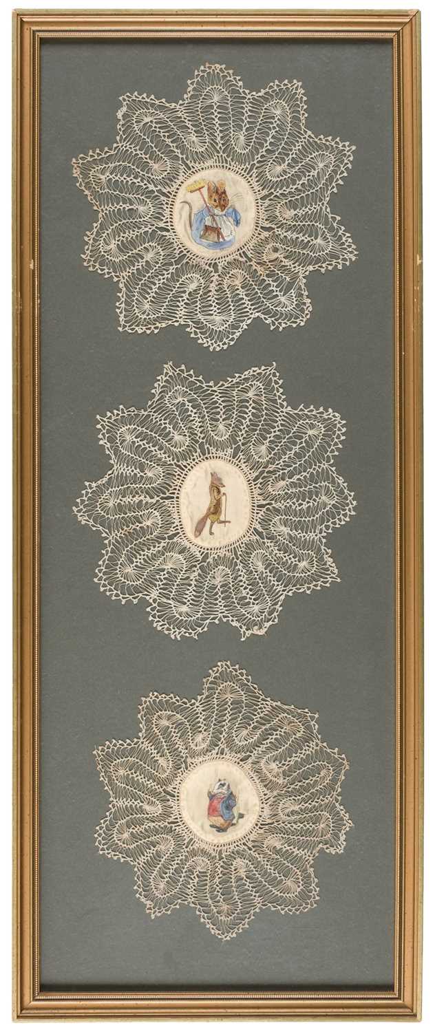 Lot 125 - Potter (Beatrix, 1866-1943). Set of 6 hand-painted doilies after Beatrix Potter, circa 1920