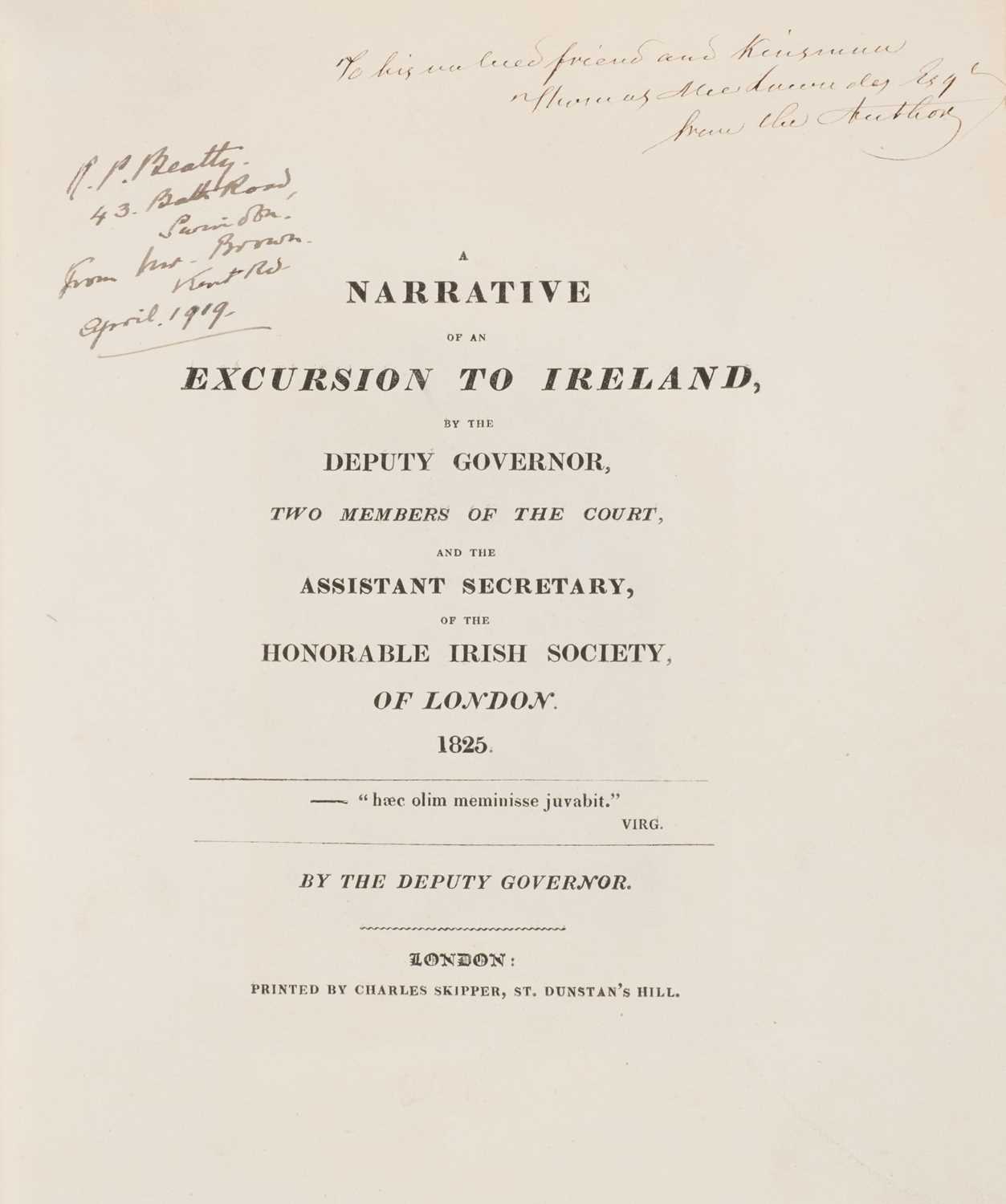 Lot 14 - Gorst (Gilpin). A Narrative of an Excursion to Ireland, by the Deputy Governor..., 1825