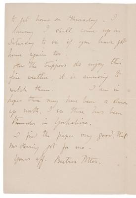 Lot 95 - Potter (Beatrix). Autograph Letter Signed, [summer, 1906]